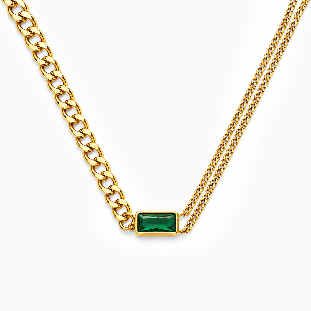Emerald Thick & Double Thin Curb Chain Stackable Necklace