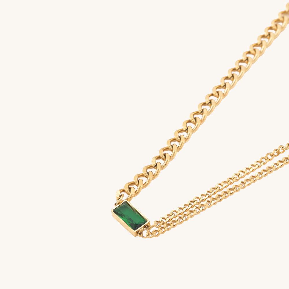 Emerald Thick & Double Thin Curb Chain Stackable Necklace - view 4