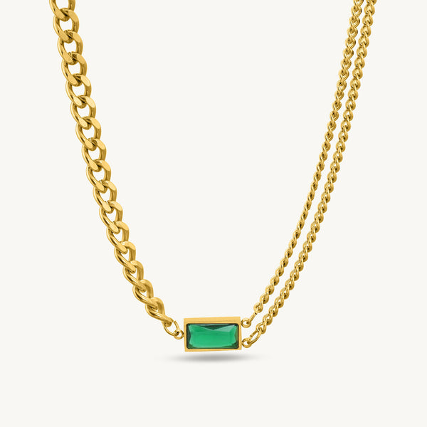 Emerald Thick & Double Thin Curb Chain Stackable Necklace - Image 1