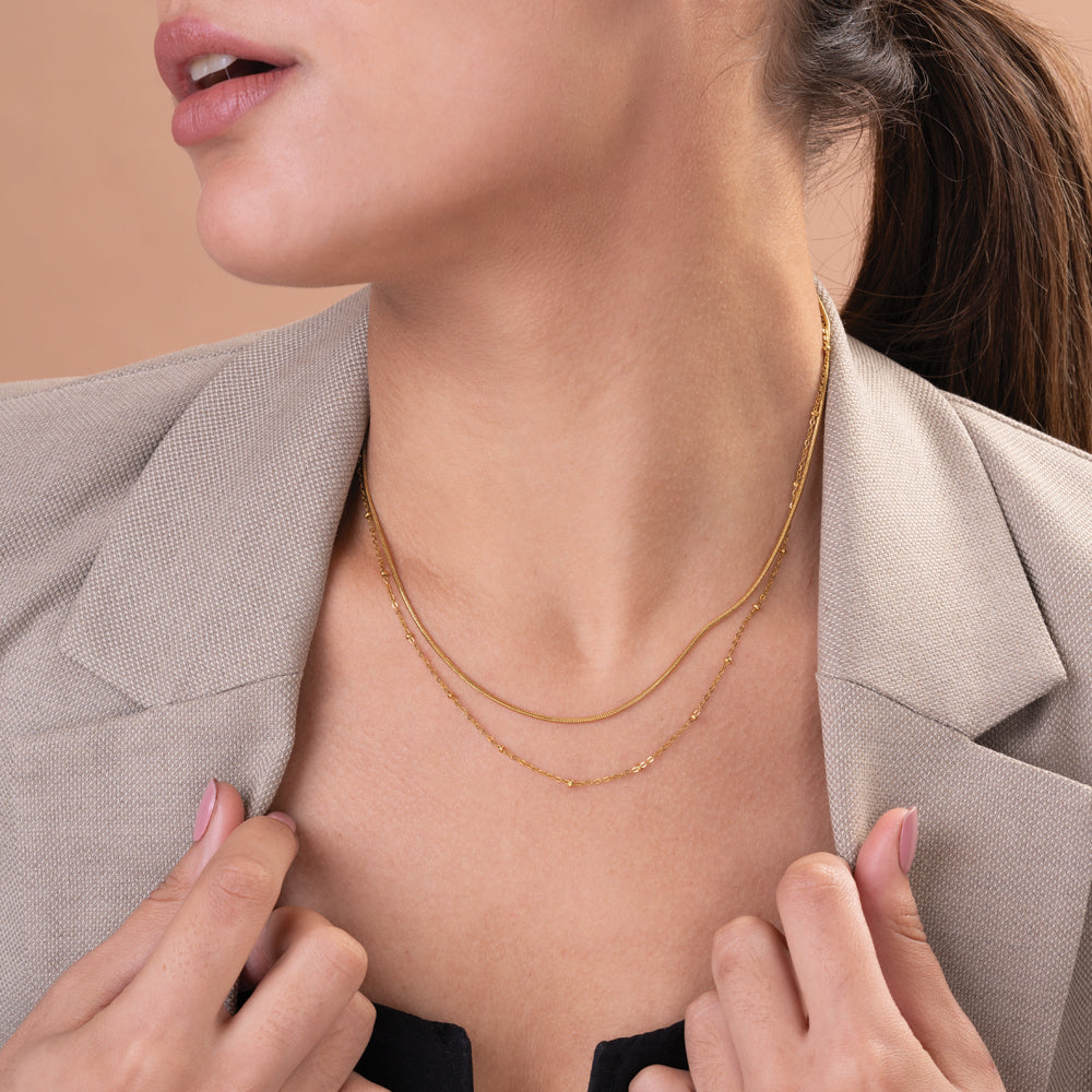 Double layer choker necklace & Dazzling Stone Bangle Bracelet Combo Set - view 6