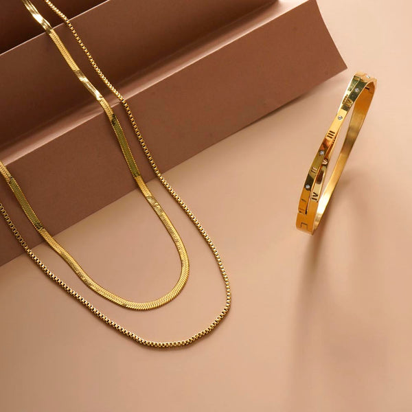 Double Chain Delight Necklace & Roman Tales Bracelet Combo Set - Image 1