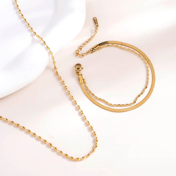 Gold Beaded Necklace & Multi-layered Beaded Bracelet Combo Set - Image 1