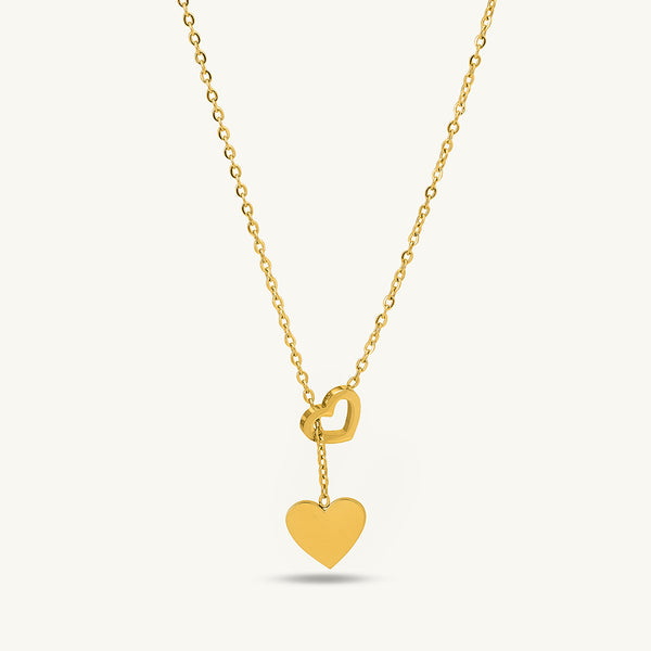 Two Heart Gold Lariat Necklace