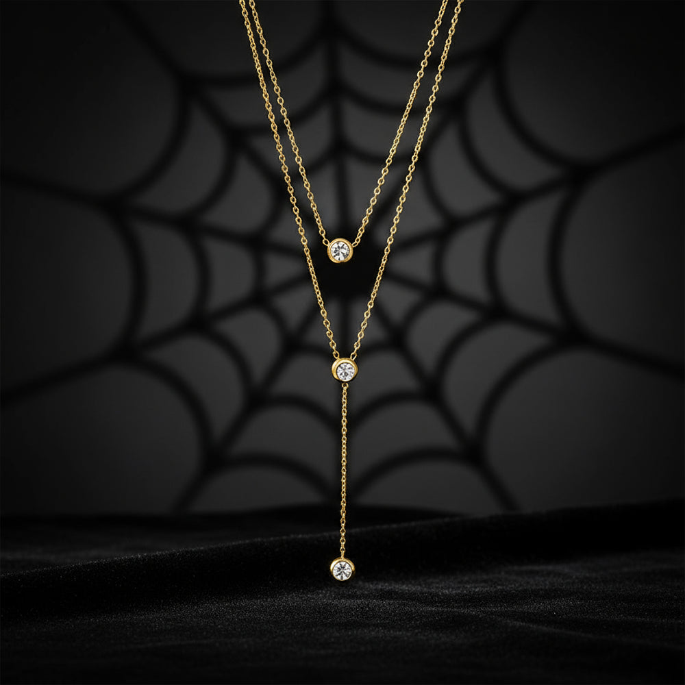 Two Layered Solitaire Drop Necklace