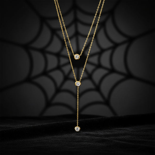 Two Layered Solitaire Drop Necklace