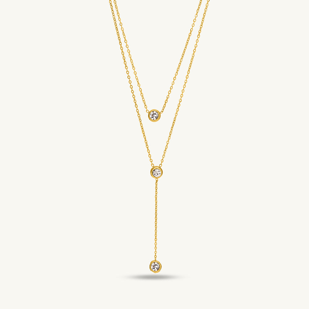 Two Layered Solitaire Drop Necklace