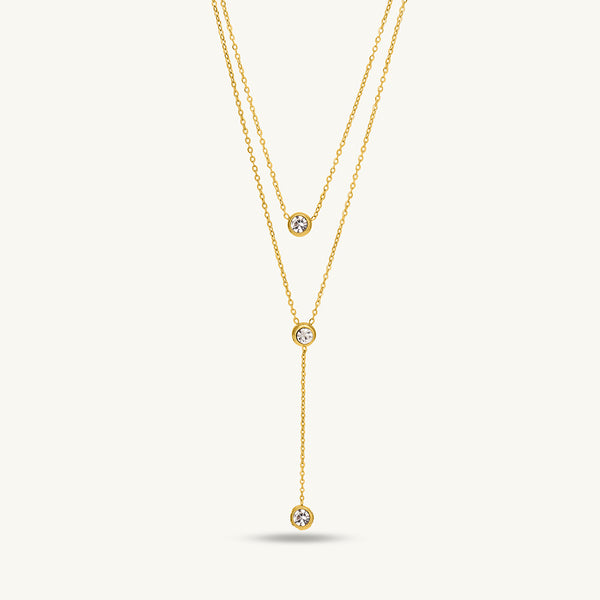 Two Layered Solitaire Drop Necklace