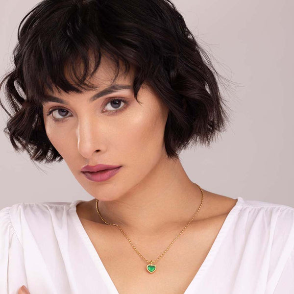 Oval Beaded Heart Pendant Necklace - Image 1