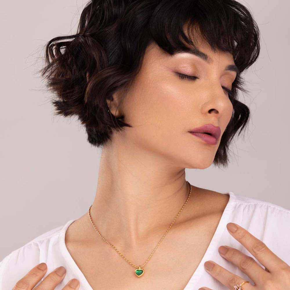 Oval Beaded Heart Pendant Necklace - view 3