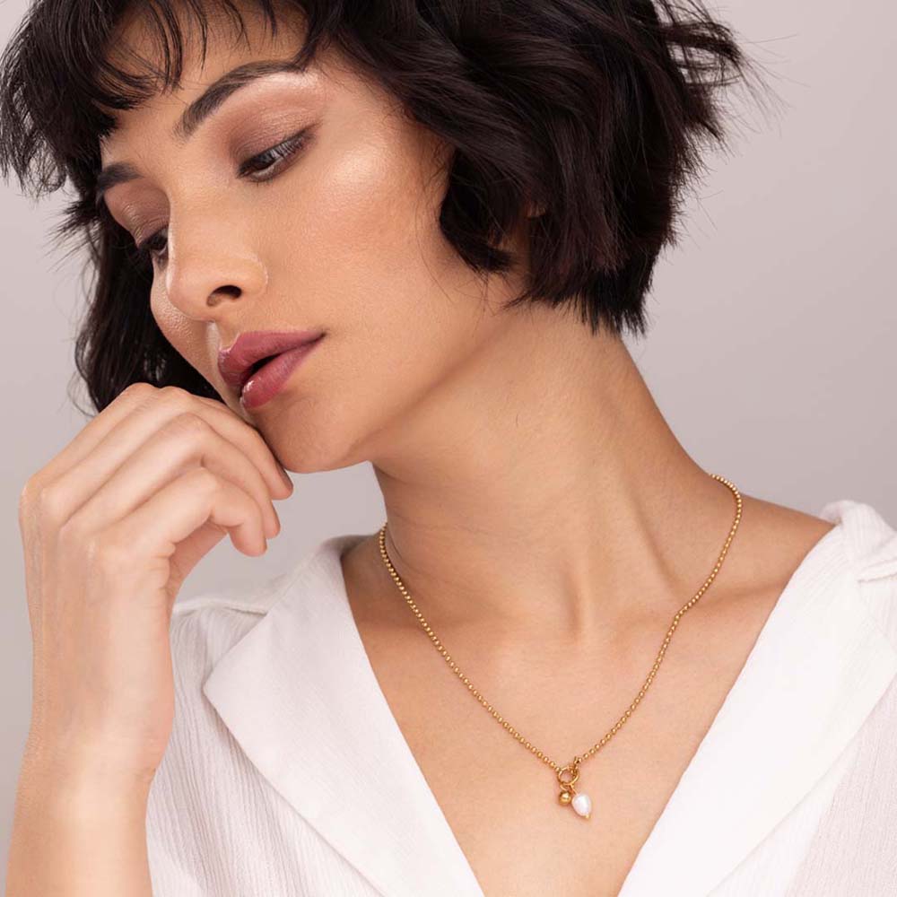 Dazzling Stone Bangle Bracelet & Dainty Beaded Pearl Chain Combo Set - view 6