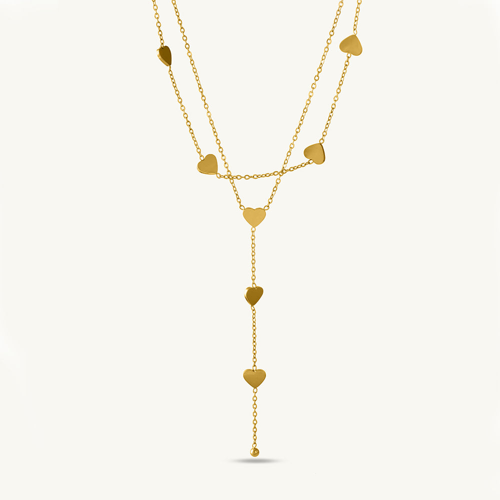 Two-Layered Heart Charm Necklace & Star Moon Bracelet Combo Set - view 3