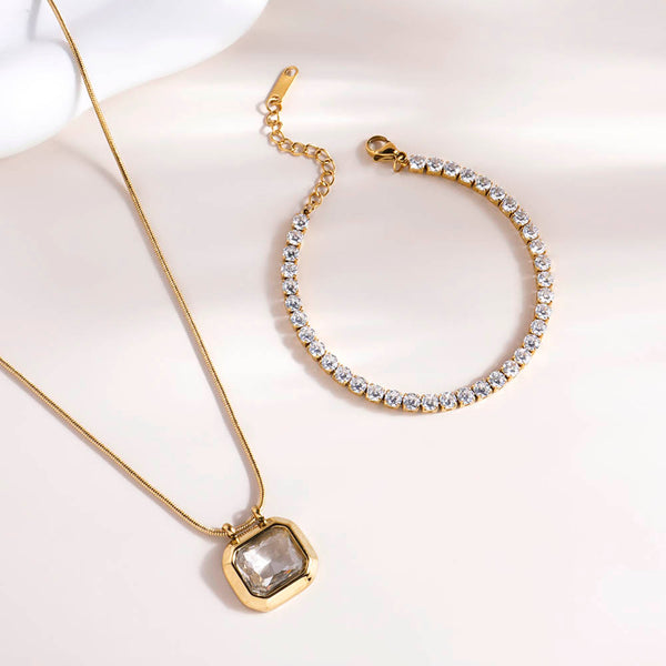 Octagon Diamond Necklace & Diamond Affair Bracelet Combo Set