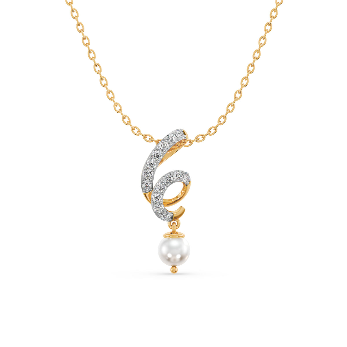 Swirling Pearl 9KT Gold Laboratory Grown Diamond Necklace
