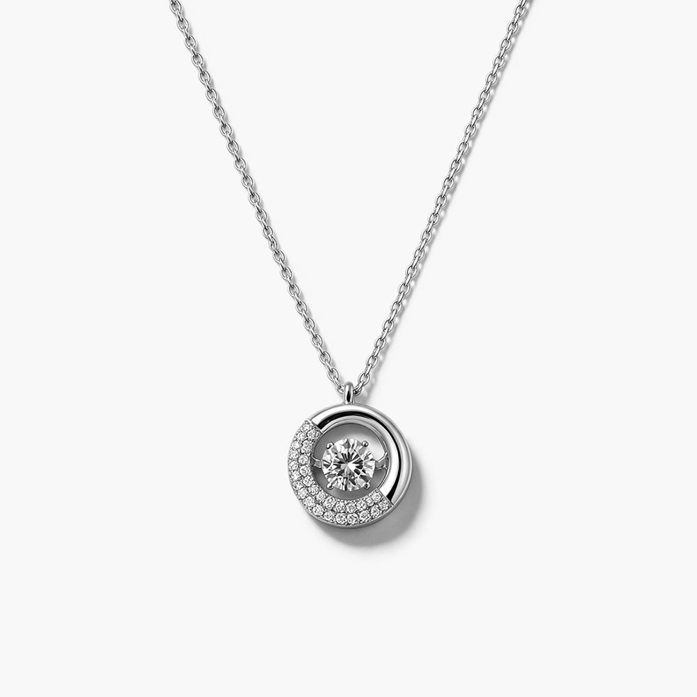 Halo Crystal Pendant Platinum Plated 925 Sterling Silver Necklace