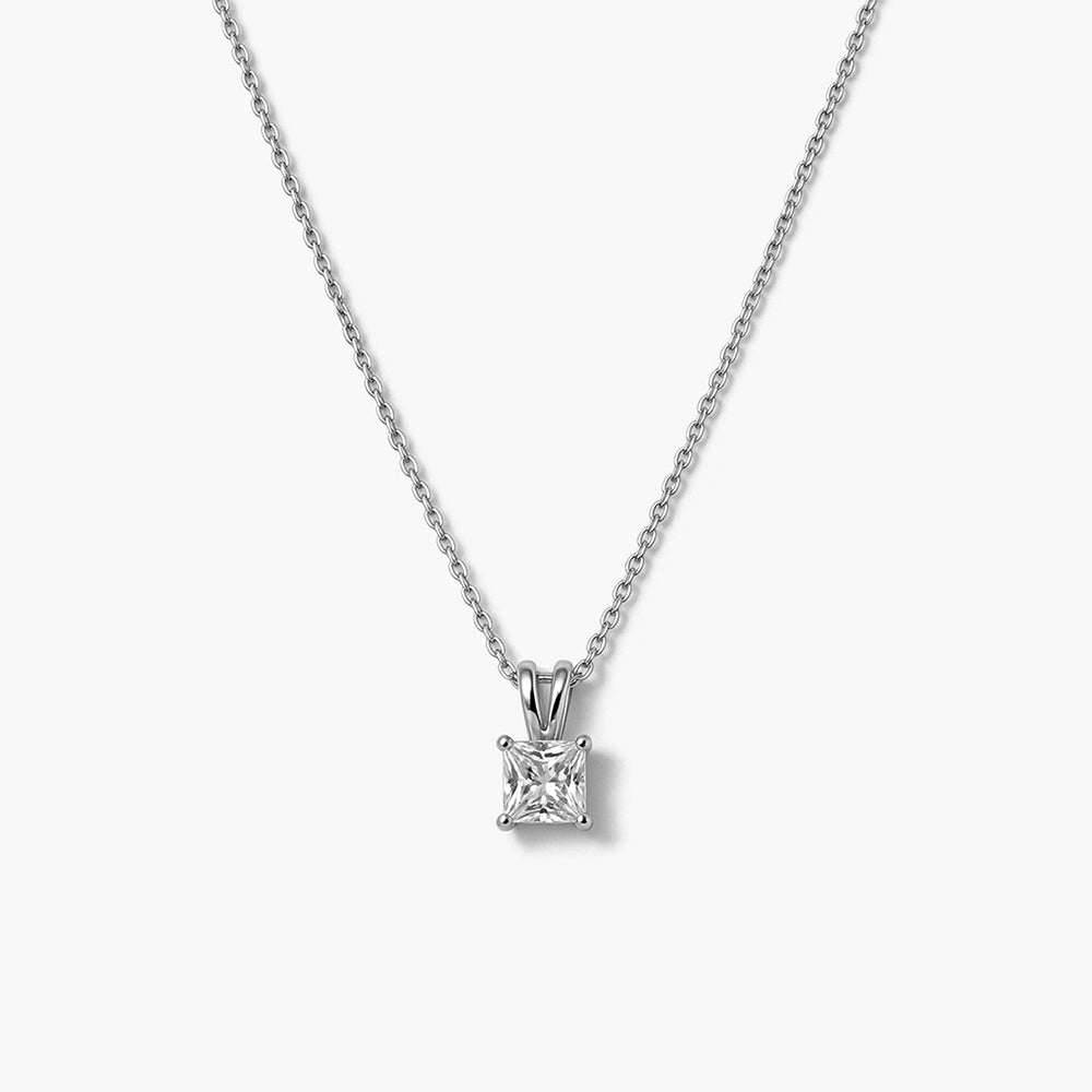 Crystal Square Pendant Platinum Plated 925 Sterling Silver Necklace