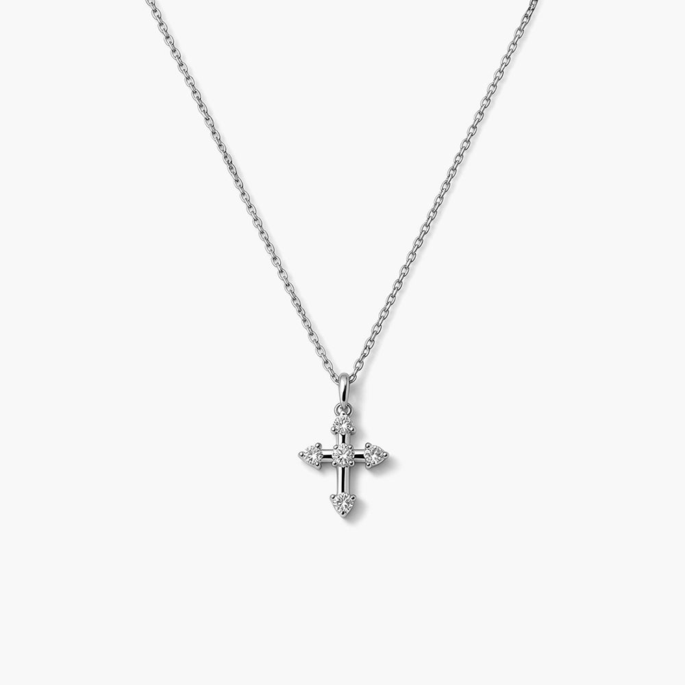 Crystal Cross Platinum Plated 925 Sterling Silver Necklace