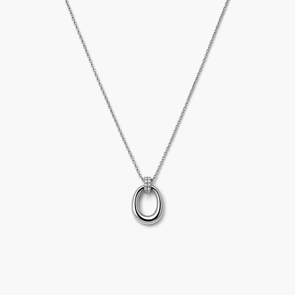 Contemporary Oval Platinum Plated 925 Sterling Silver Necklace