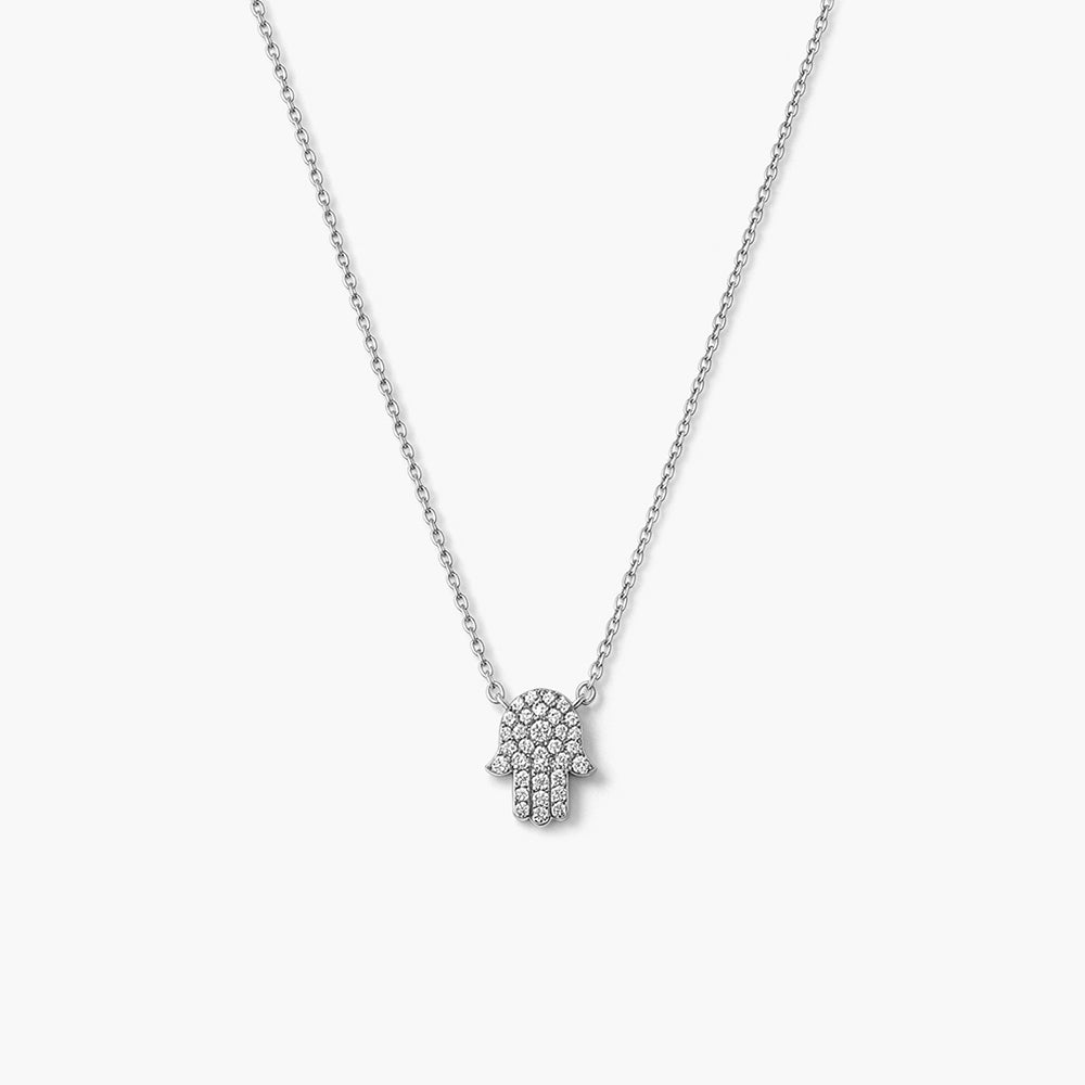 Crystal Hamsa Platinum Plated 925 Sterling Silver Necklace