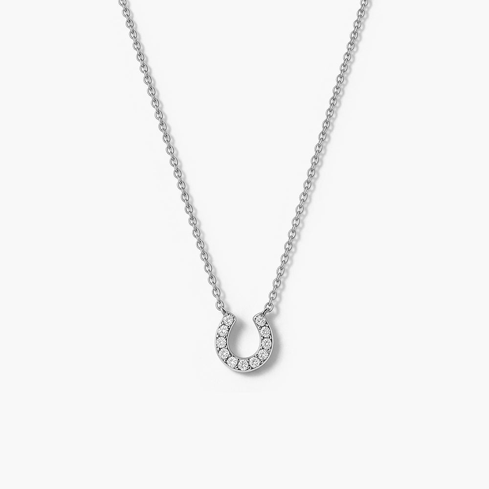 Crystal Horseshoe Platinum Plated 925 Sterling Silver Necklace