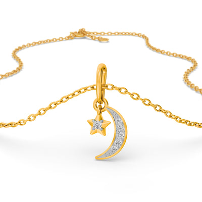 Moon and Star 9KT Gold Lab Grown Diamond Pendant