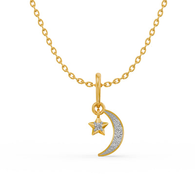 Moon and Star 9KT Gold Lab Grown Diamond Pendant