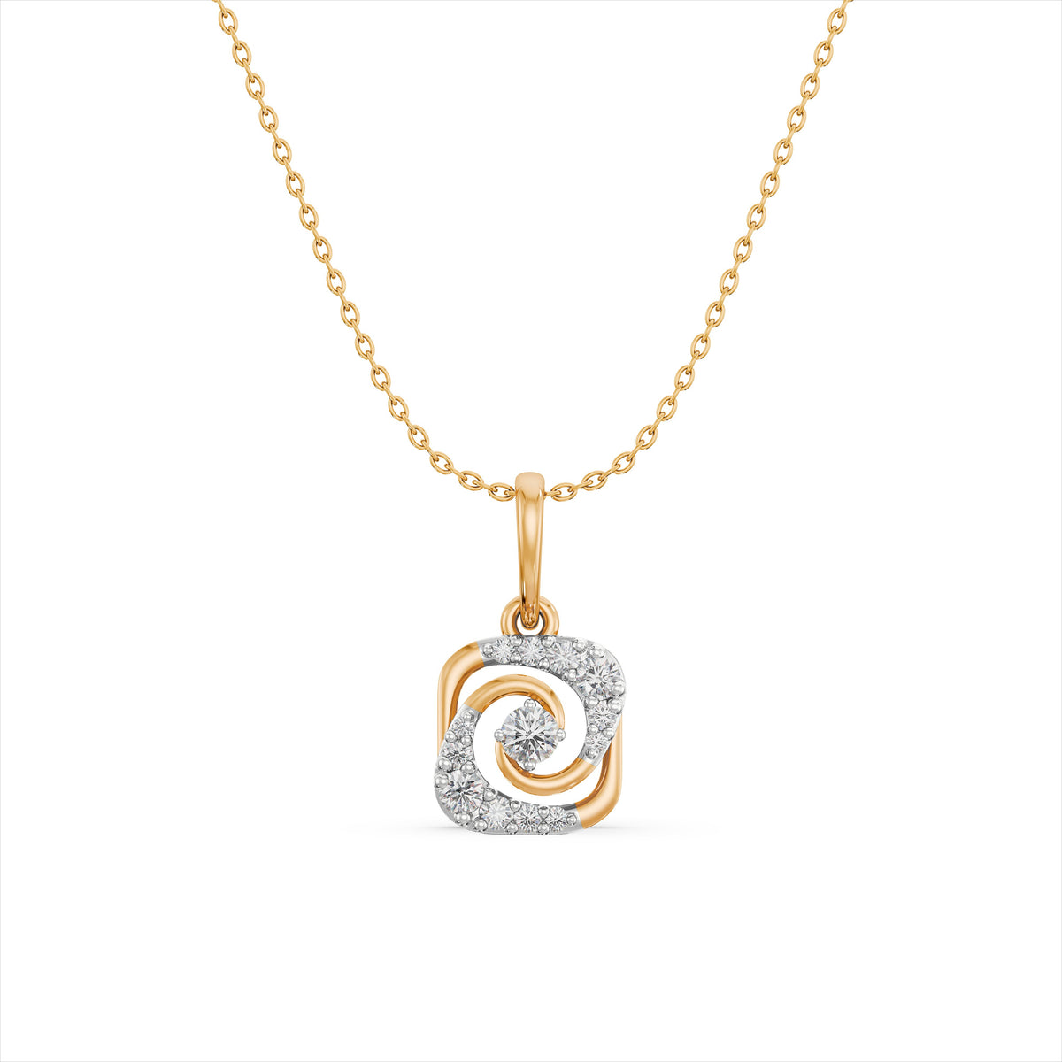 Swirl Square 9KT Gold Laboratory Grown Diamond Pendant