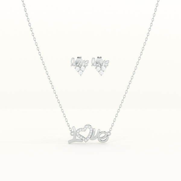 Love 925 Sterling Silver  Necklace and Earring Set