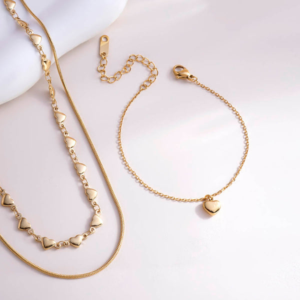 Cute Heart Bracelet & Love Embrace Two Layered Necklace Combo Set - Image 1