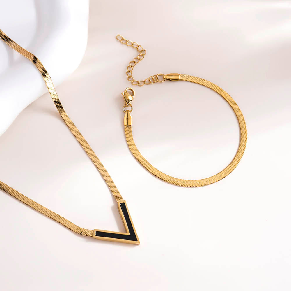 Snake Charm Bracelet & Black Vixen Necklace Combo Set - view 2