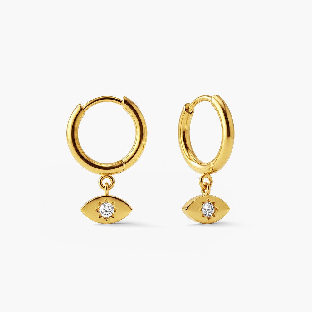 Tiny Iris Star Drop Hoop Earrings