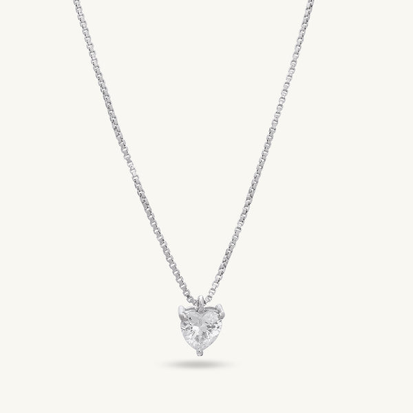 Heart Solitaire Necklace- 925 Silver