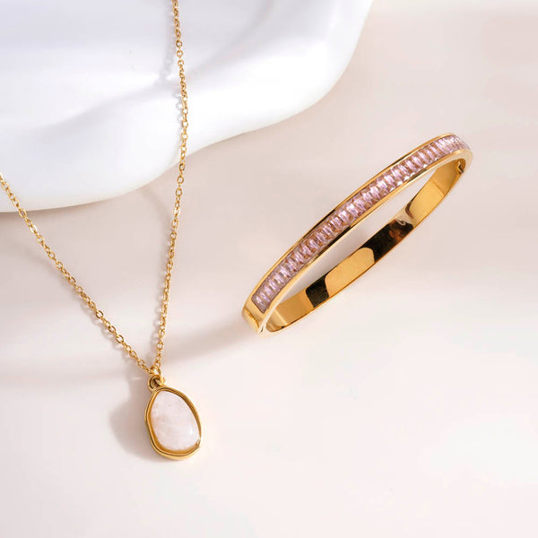 Pink Quartz Necklace & Pink Enchantment Bangle Bracelet Combo Set - Image 1