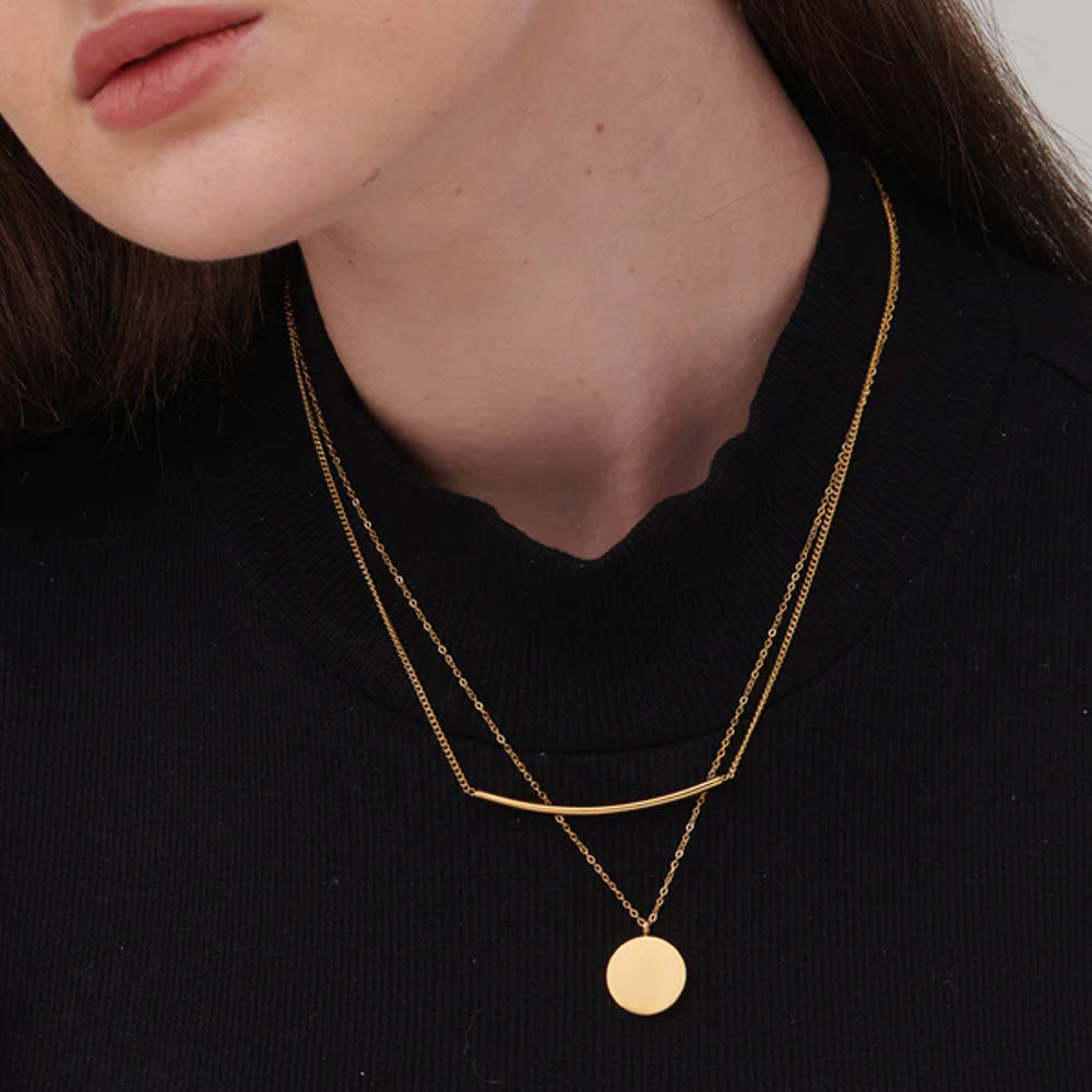 Buy Round Line Two Layer Necklace Gold Plating – PALMONAS
