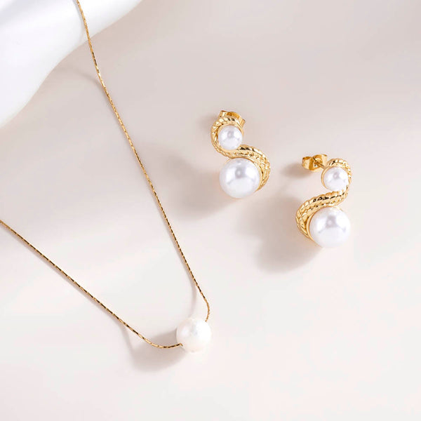 Delicate Pearl Necklace & Enchantress Pearl Stud Earrings Combo Set - Image 1