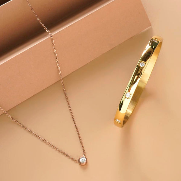 Stone & Strand Necklace & Dazzling Stone Bangle Bracelet Combo Set - Image 1