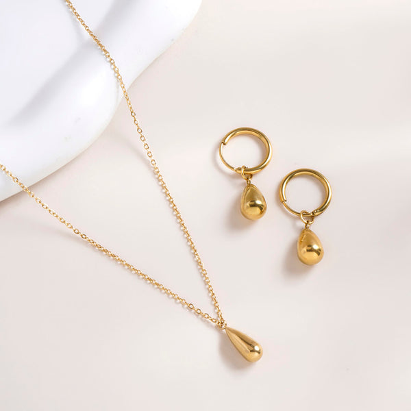 Thin Drop Necklace & Waterdrop Hoop Earrings Combo Set - Image 1