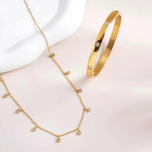 Multiple Stones Necklace & Dazzling Stone Bangle Bracelet Combo Set - Image 1