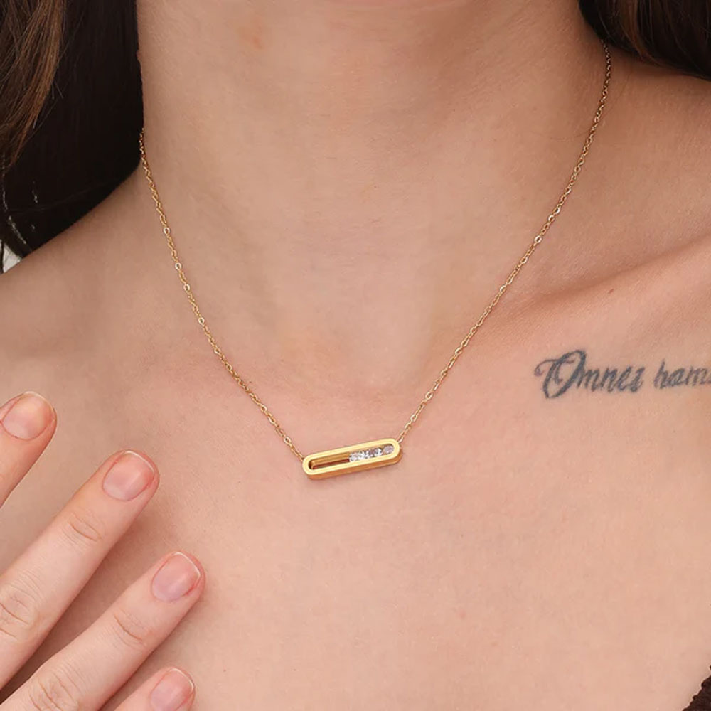 Stones Bar Necklace & Bar Charm Bracelet Combo Set - view 4