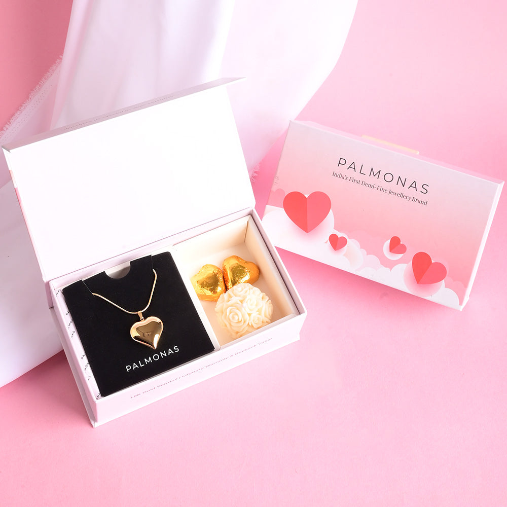 Heart Pendant Gold Chain Necklace Love Gift set