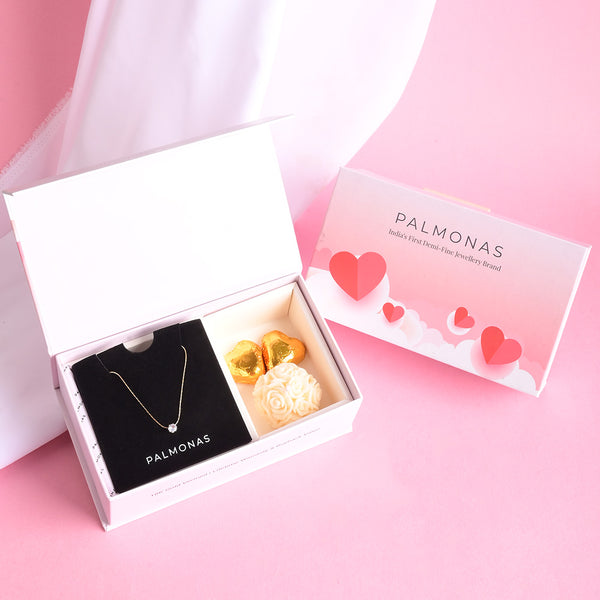 Delicate Diamond Studded Necklace Love Gift set