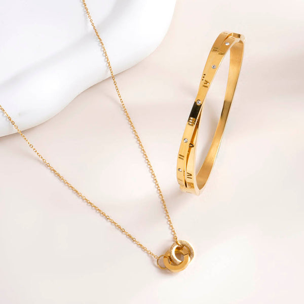 Roman Tales Bracelet & Linked Circles Harmony Necklace Combo Set - Image 1