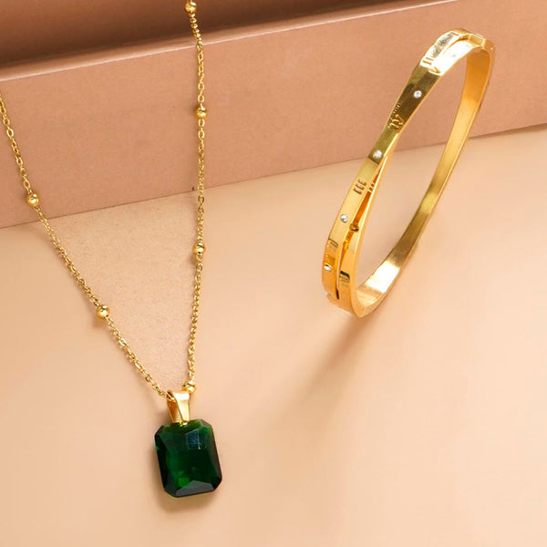 Roman Tales Bracelet & Dazzling Emerald Necklace Combo Set - Image 1