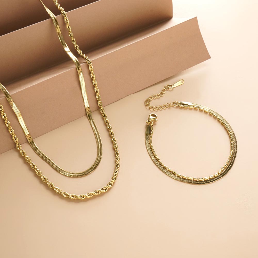 Multi-layered Beaded Bracelet & Rope N Snake Chain Combo Set - view 2