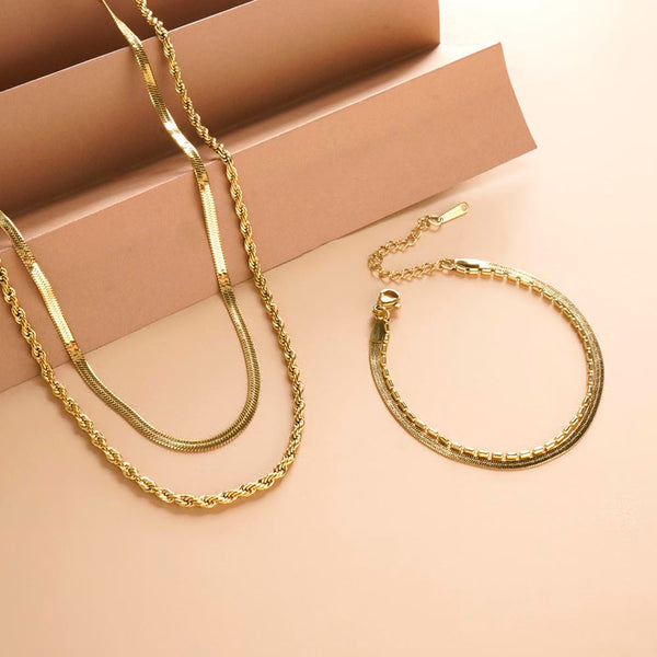 Multi-layered Beaded Bracelet & Rope N Snake Chain Combo Set - Image 1