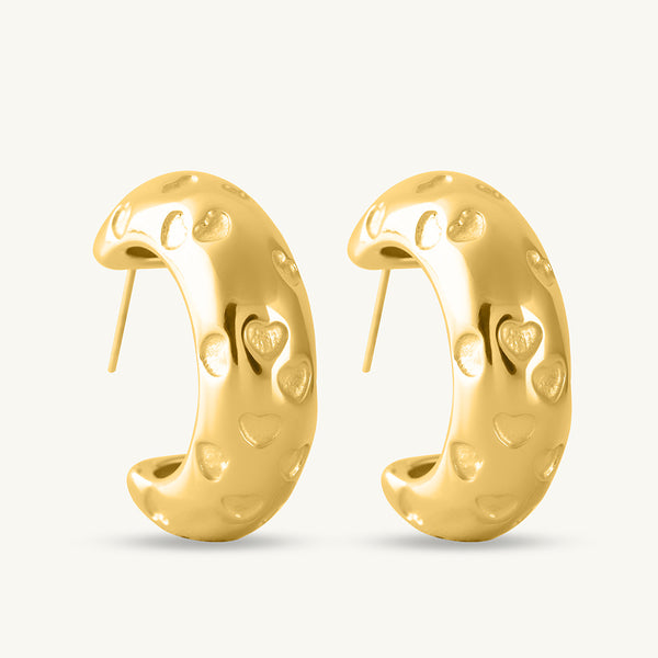 Engraved Heart Curved Earrings | Gold