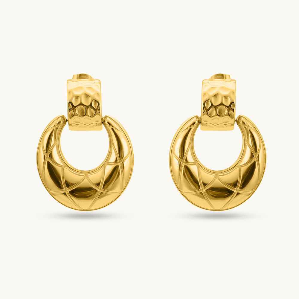 Quilted Dome Gold Drop Earrings
