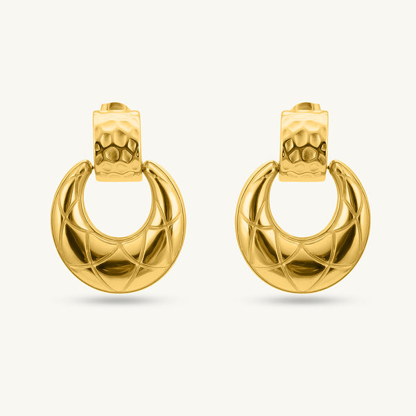 Quilted Dome Gold Dangle Earrings