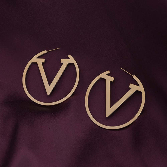 V Round Hoop Earrings