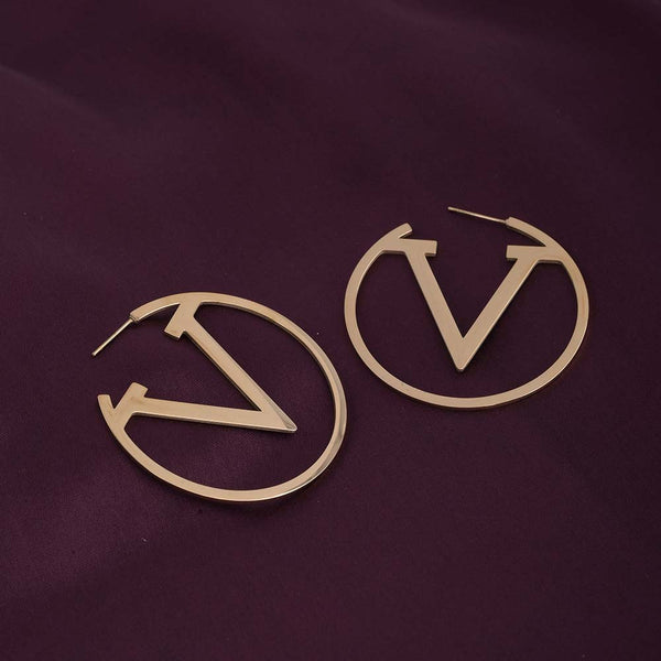 V Round Hoop Earrings