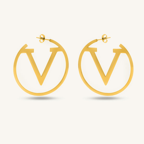 V Round Hoop Earrings